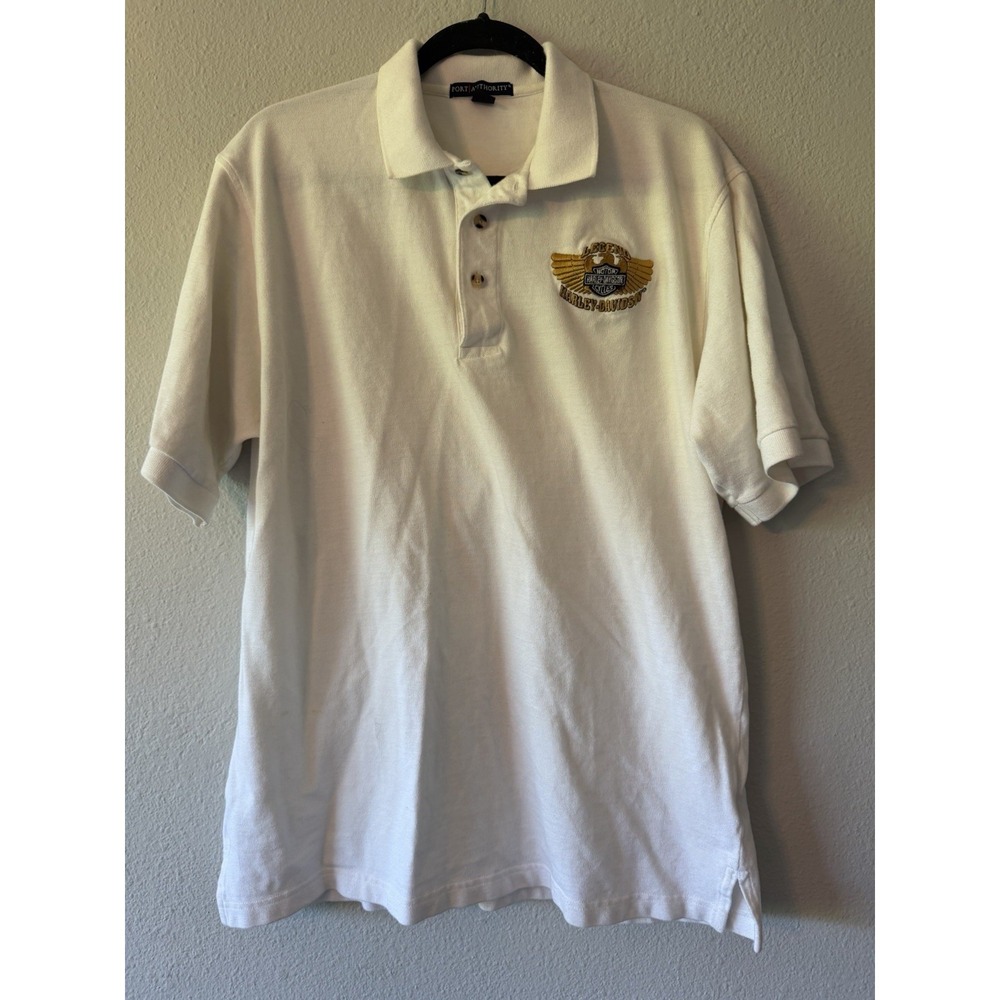 Harley-Davidson Legend Polo‎ Shirt Embroidered WhiteSize Large Port Authority